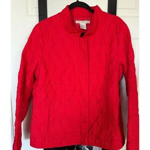 Requirements Womens Red Quilted Mock Neck Jacket Geometric Diamond Zip Front